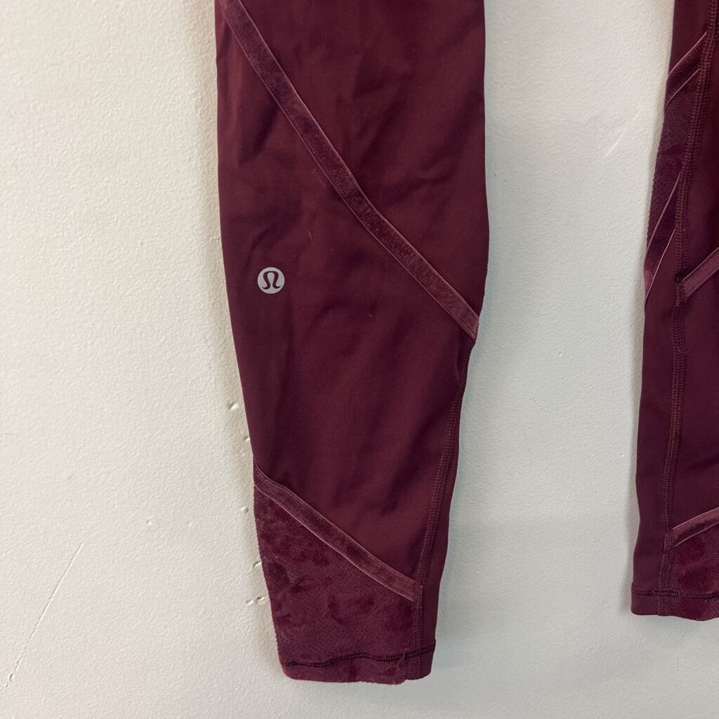 Lululemon Burgundy Full Length Mesh/ Velvet Detail Leggings 4