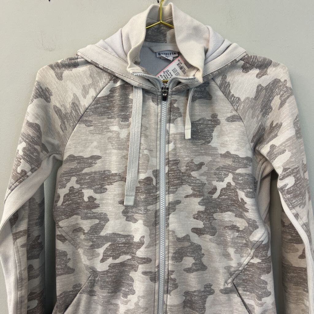 Athleta Grey Camo Print Zip Up Hooded Jacket Small Tall