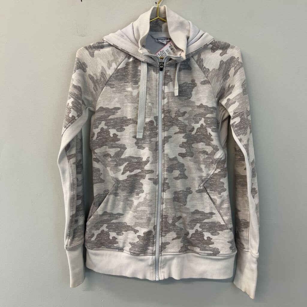 Athleta Grey Camo Print Zip Up Hooded Jacket Small Tall