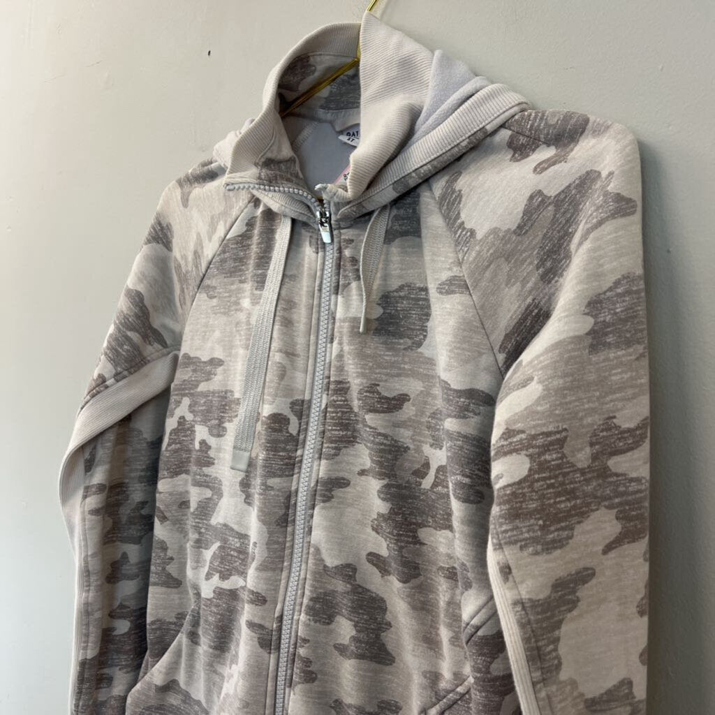 Athleta Grey Camo Print Zip Up Hooded Jacket Small Tall