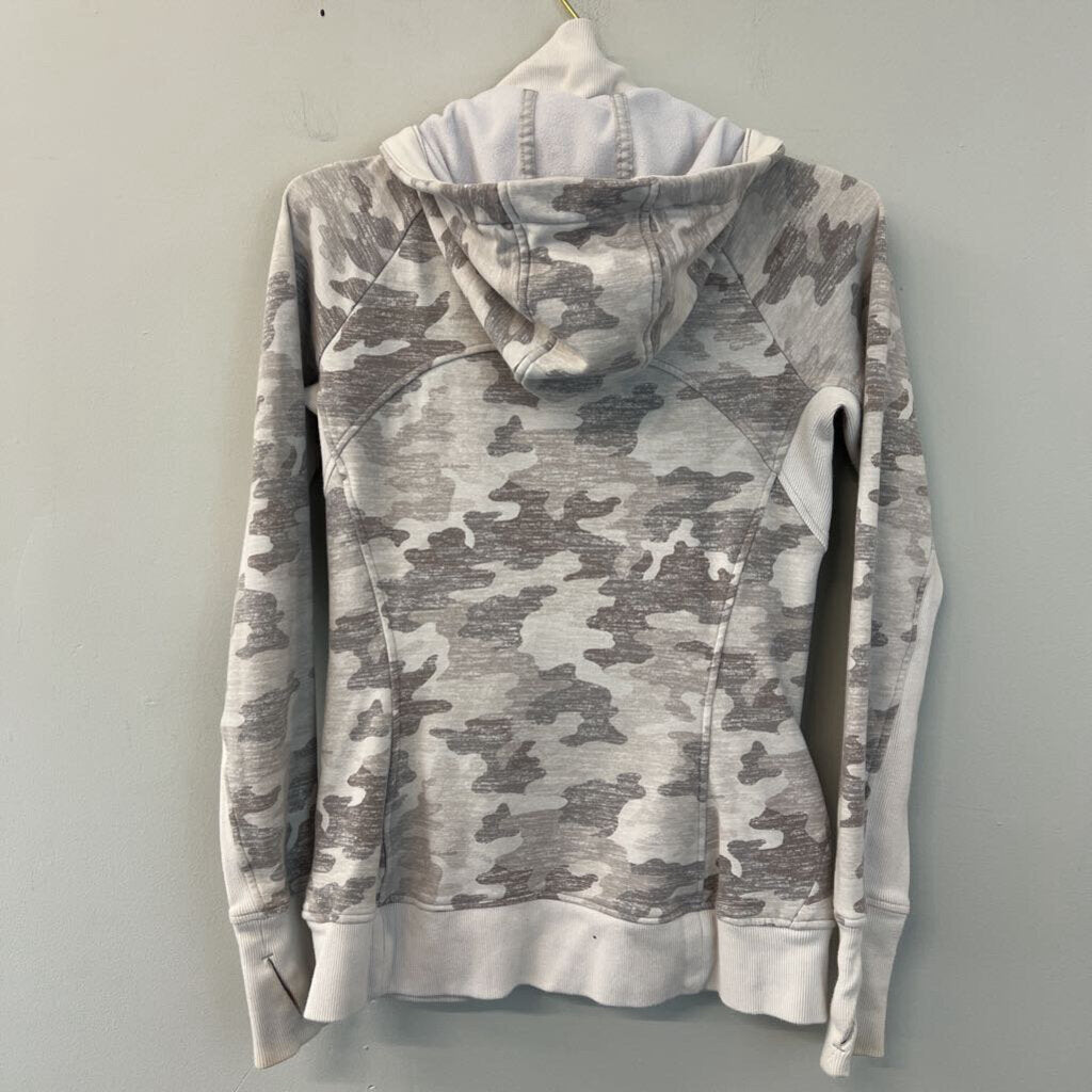 Athleta Grey Camo Print Zip Up Hooded Jacket Small Tall