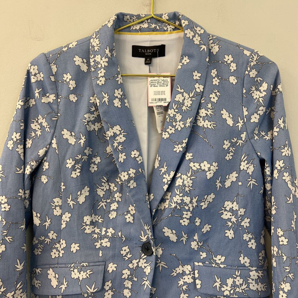 Talbots Blue/ White Flower Print Blazer 2P