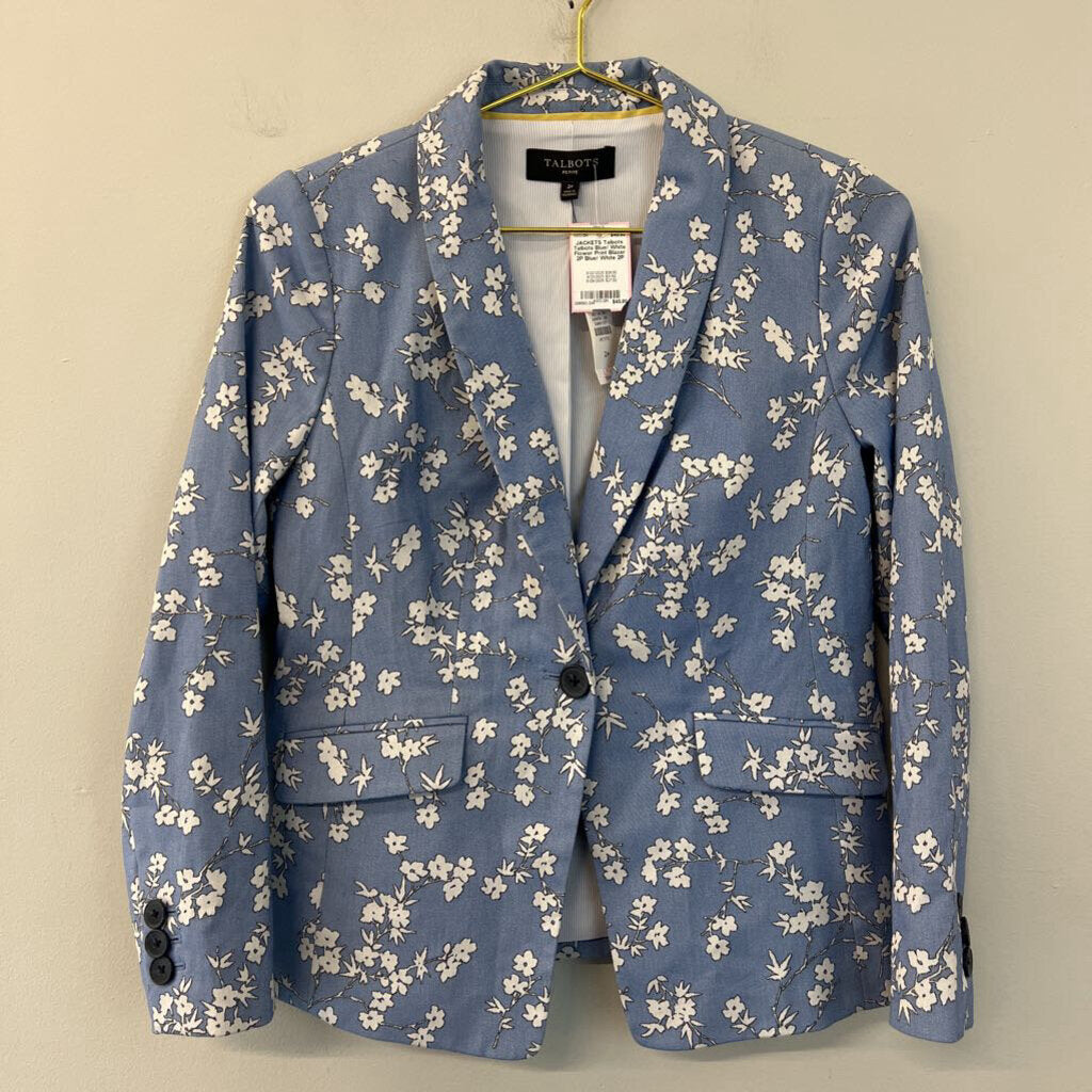 Talbots Blue/ White Flower Print Blazer 2P