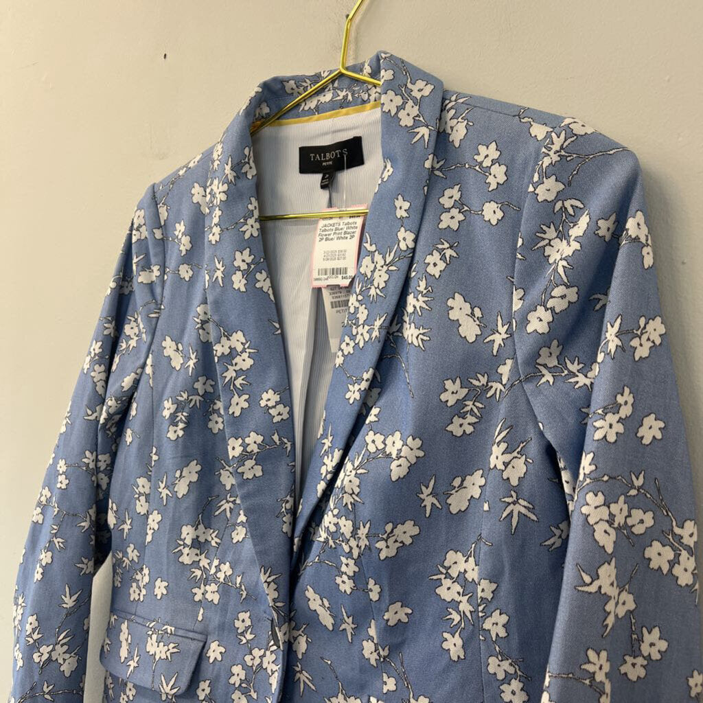 Talbots Blue/ White Flower Print Blazer 2P