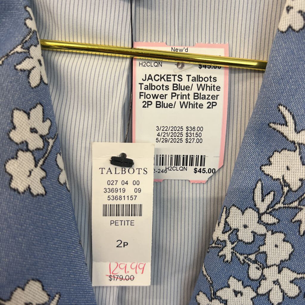 Talbots Blue/ White Flower Print Blazer 2P