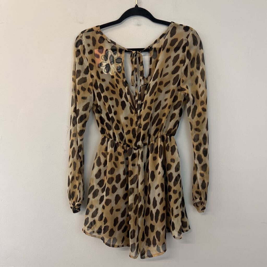 Final Touch Brown/ Black Long Sleeve Animal Print Romper Medium