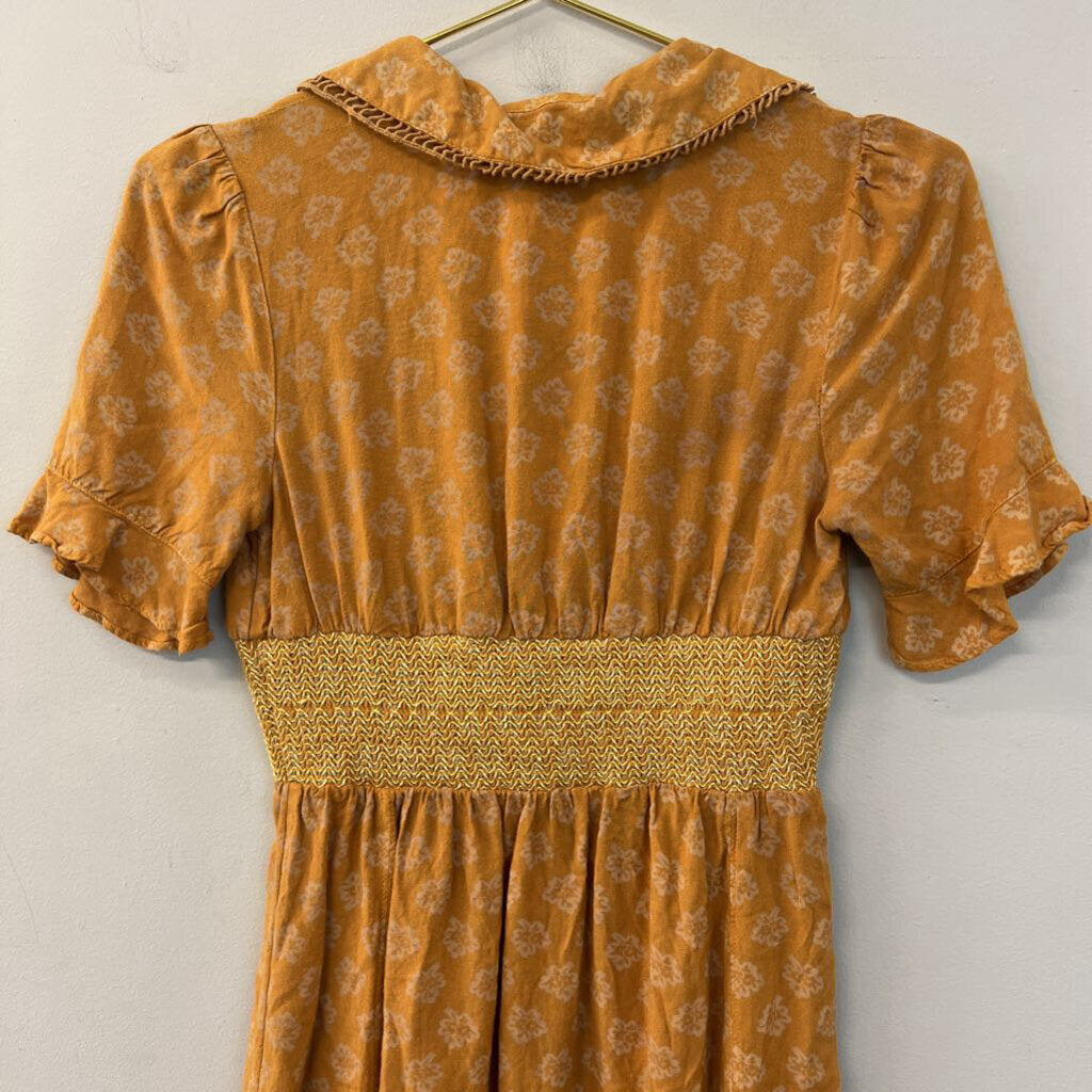 Urban Outfitters Yellow Print Short Sleeve Mini Dress Extra Small