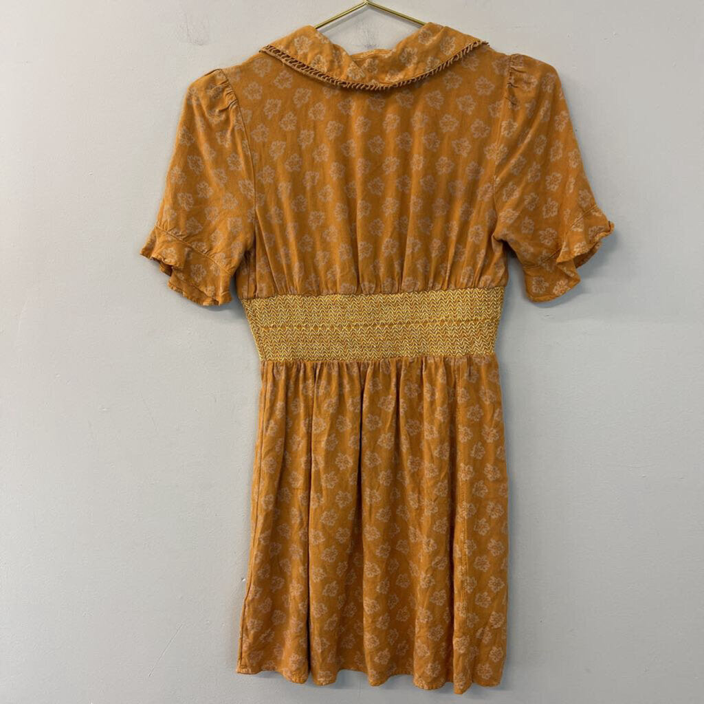 Urban Outfitters Yellow Print Short Sleeve Mini Dress Extra Small