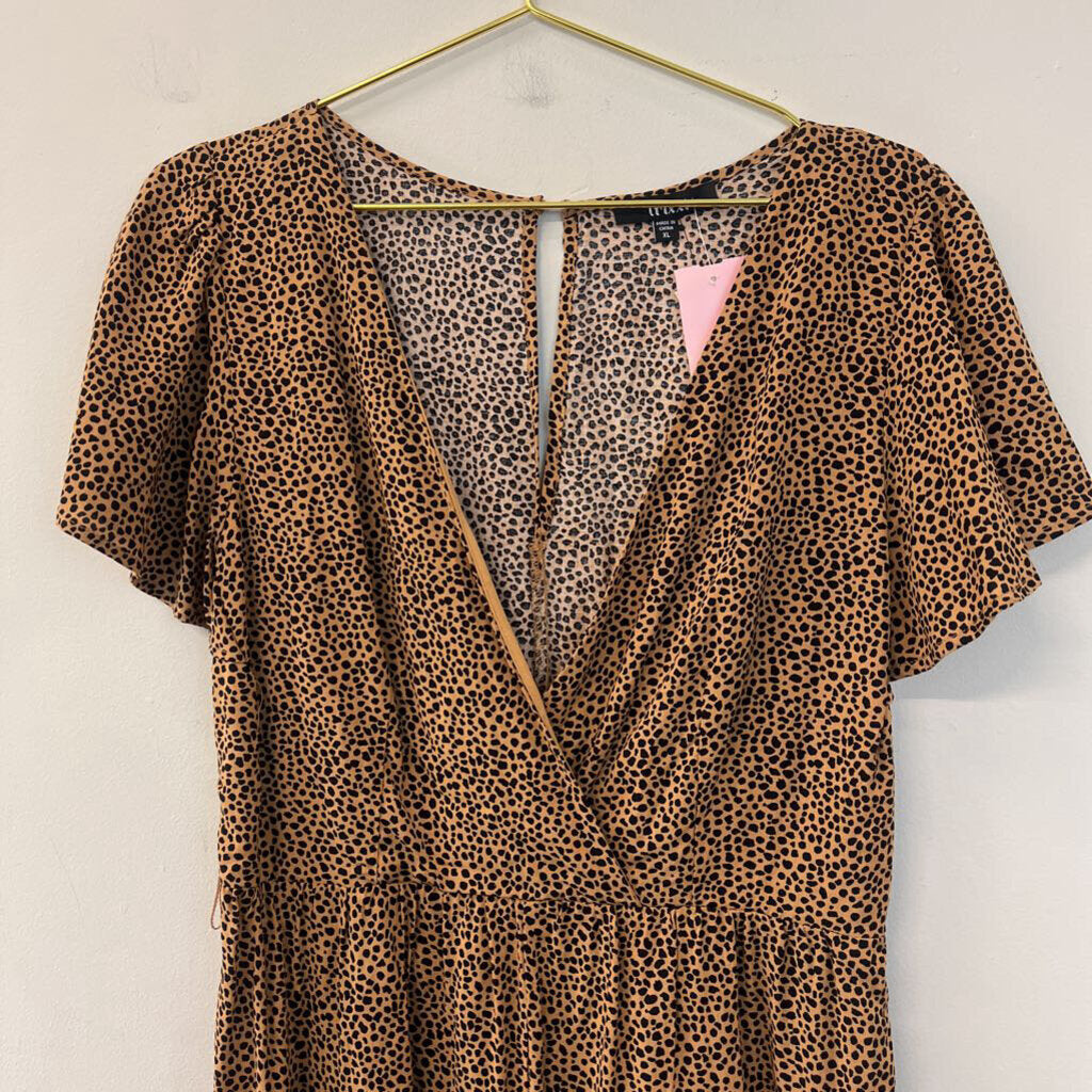 Trixxi Brown/ Black Print Short Sleeve Romper Extra Large