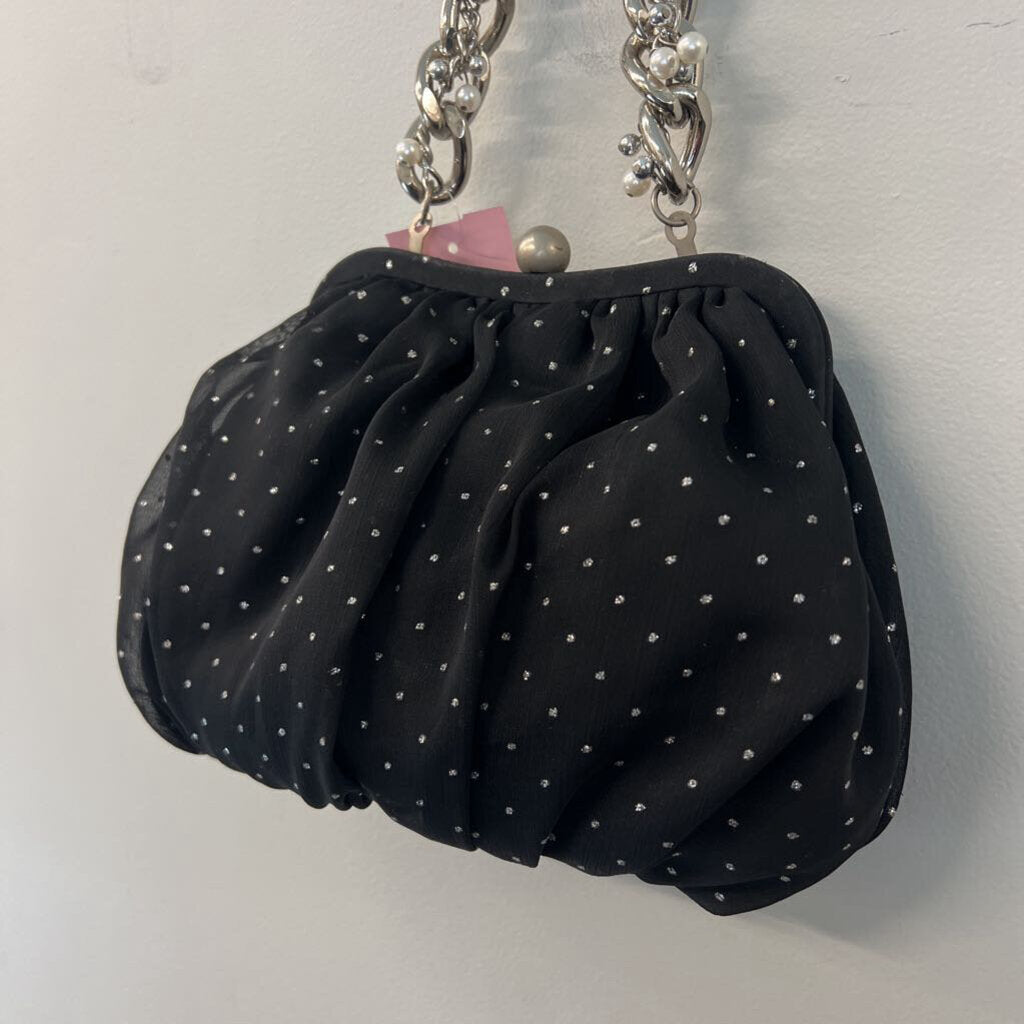 Betsey Johnson Black/ Silver Pearl Detail Clutch Purse