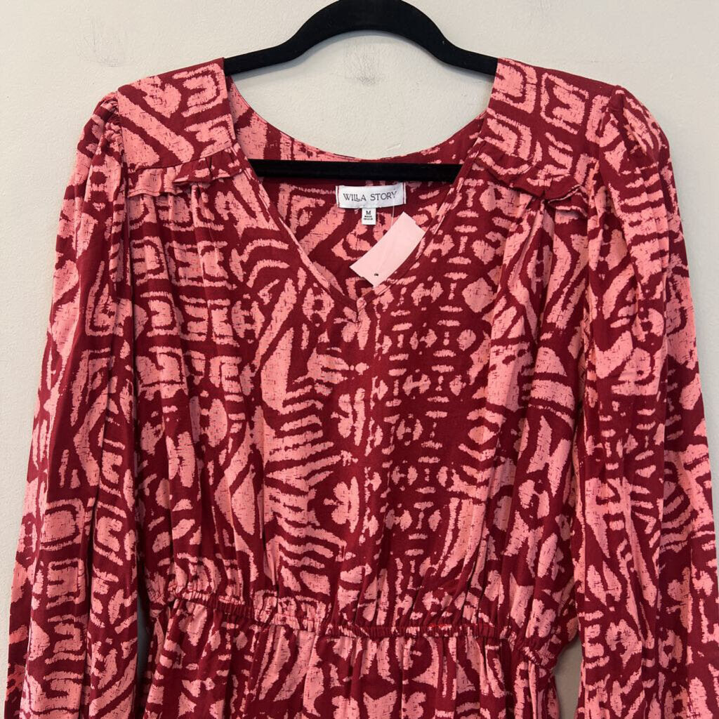 Willa Story Red Print Long Sleeve Dress Medium