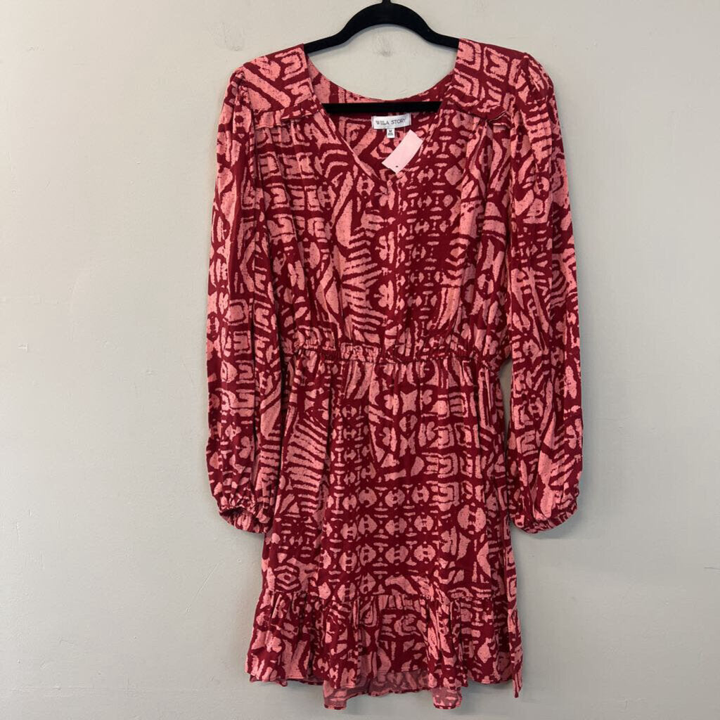 Willa Story Red Print Long Sleeve Dress Medium