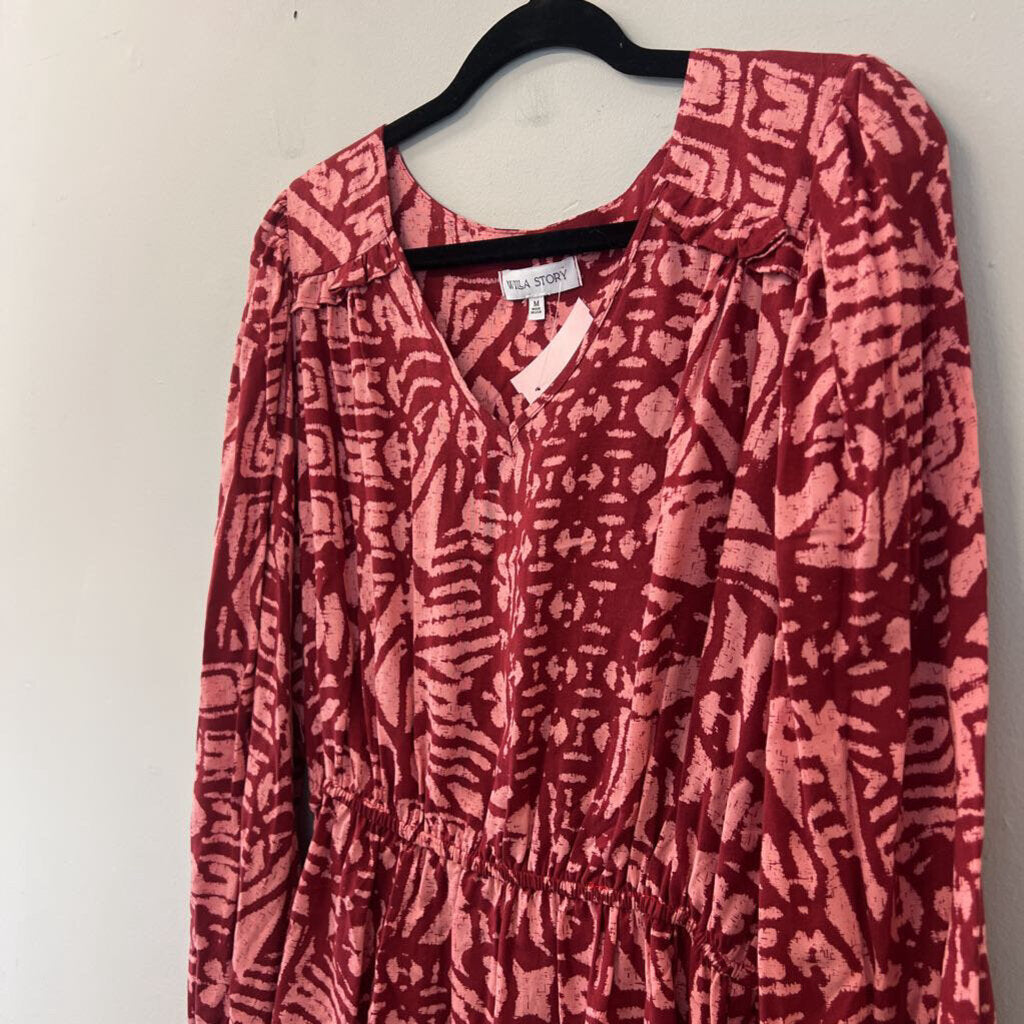 Willa Story Red Print Long Sleeve Dress Medium