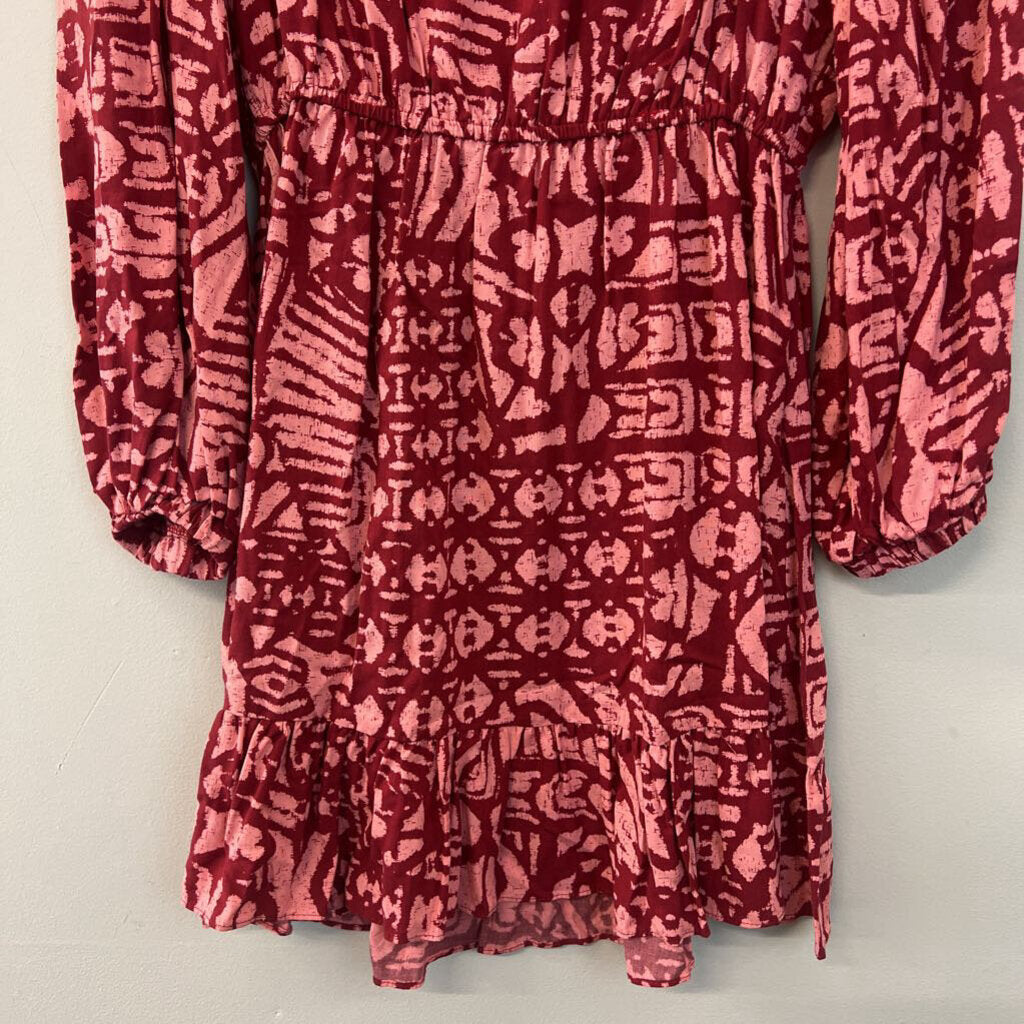 Willa Story Red Print Long Sleeve Dress Medium