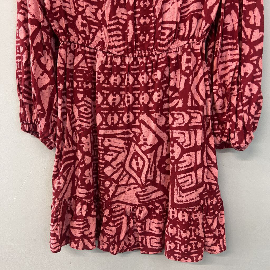 Willa Story Red Print Long Sleeve Dress Medium