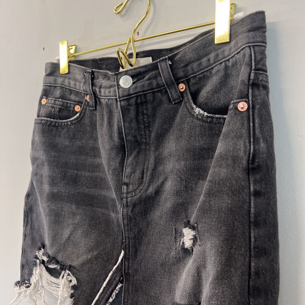 We The Free Black Distressed Denim Skirt 24