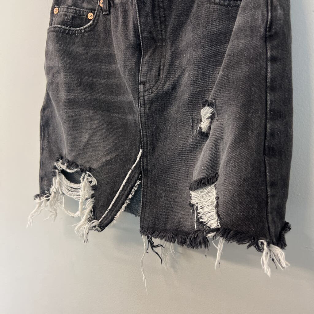 We The Free Black Distressed Denim Skirt 24