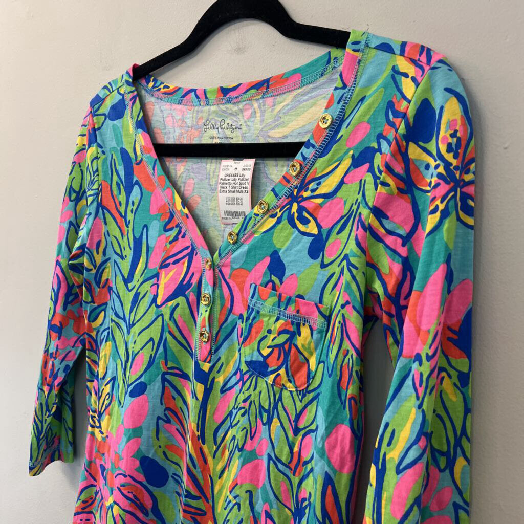 Lilly Pulitzer Palmetto Hot Spot V Neck T Shirt Dress Extra Small