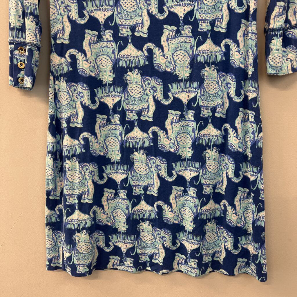 Lilly Pulitzer Blue Elephant Print Long Sleeve Dress Small