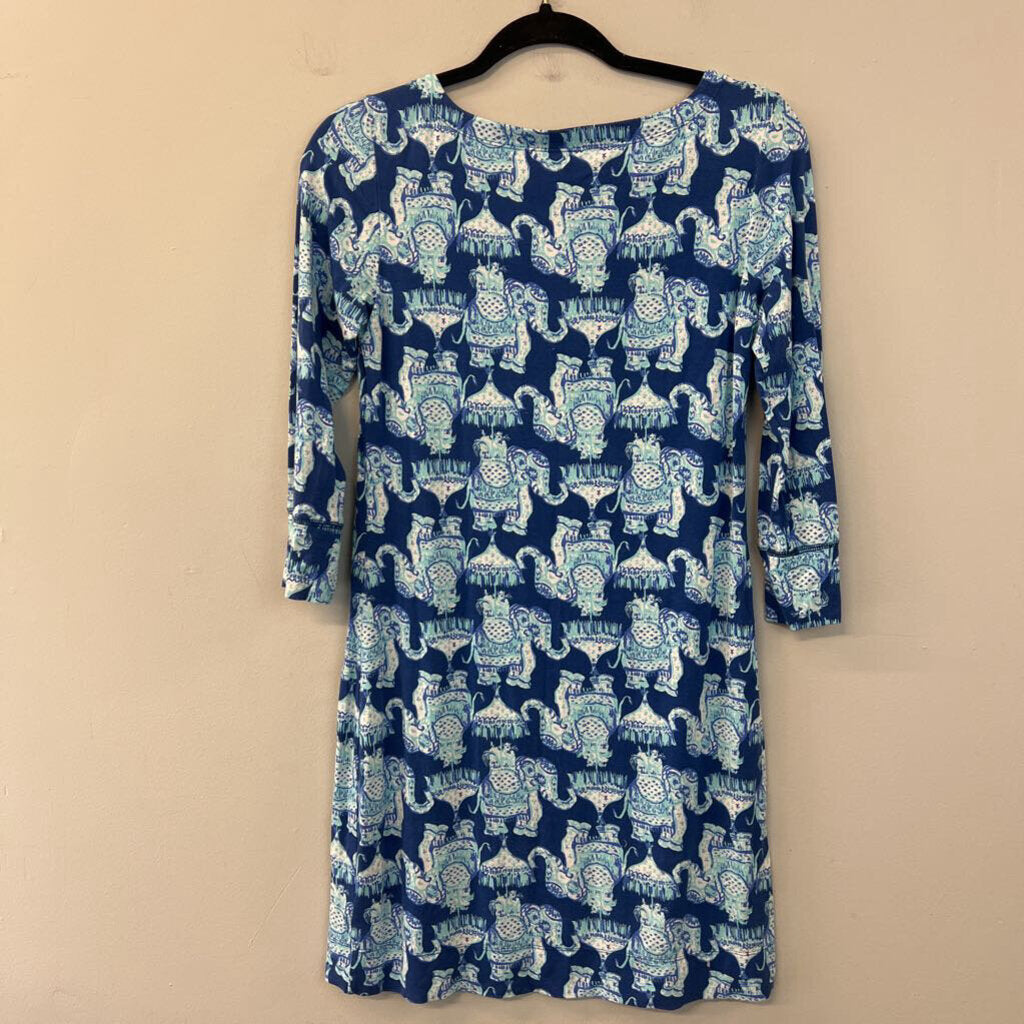 Lilly Pulitzer Blue Elephant Print Long Sleeve Dress Small