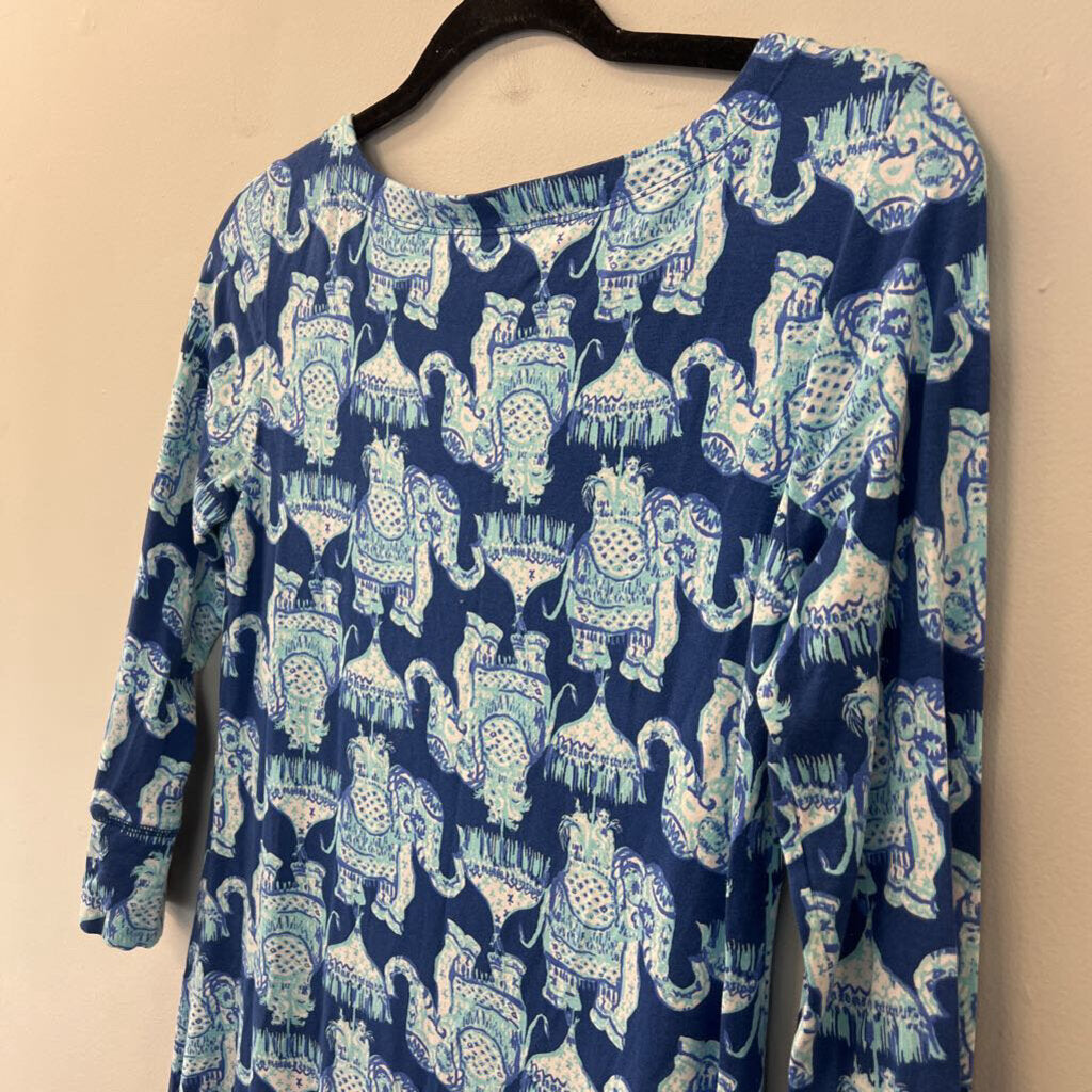 Lilly Pulitzer Blue Elephant Print Long Sleeve Dress Small