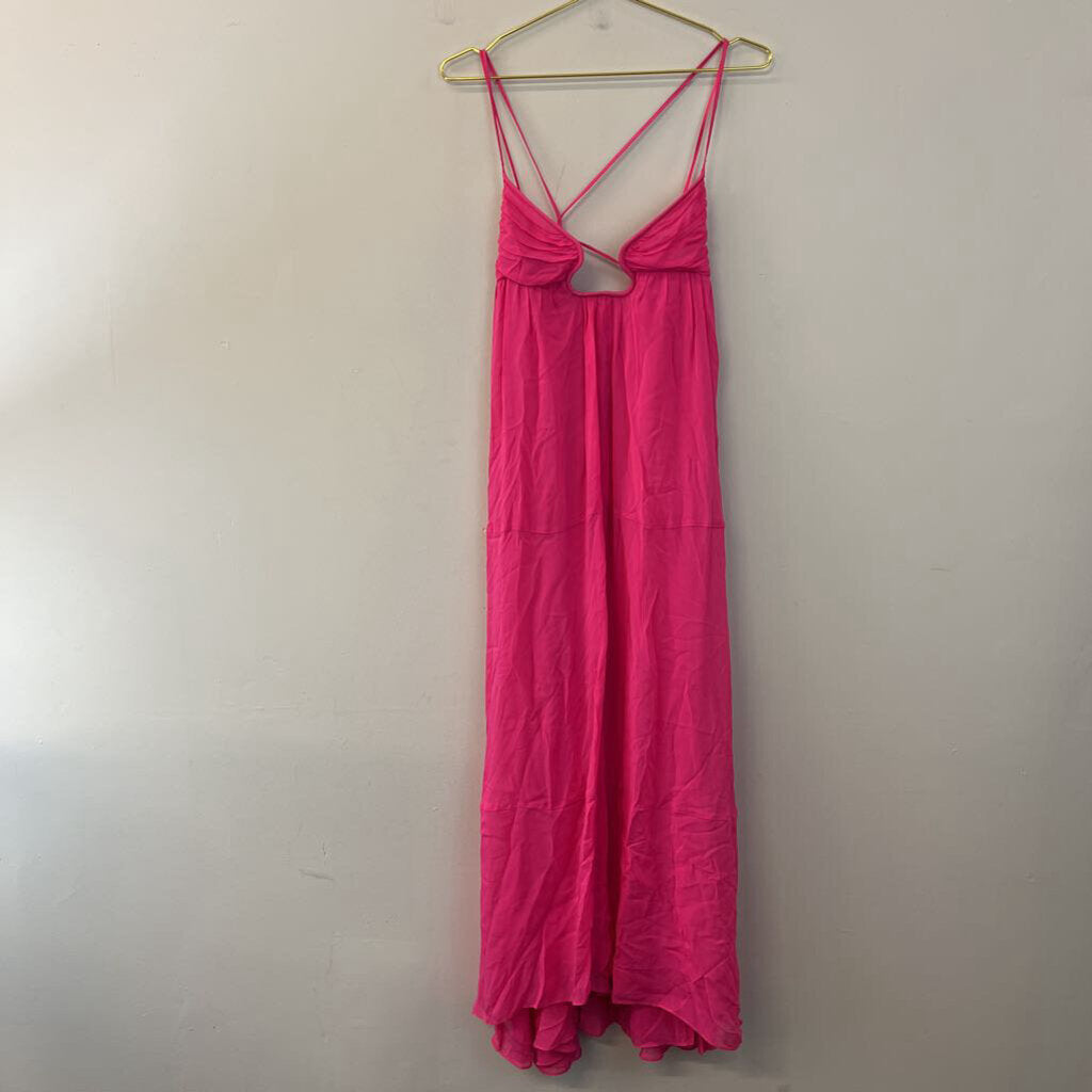 Zara Hot Pink Cut Out Top Flowy Maxi Dress Extra Small