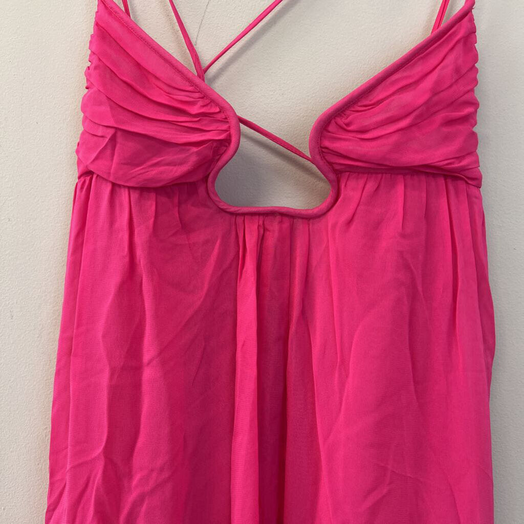 Zara Hot Pink Cut Out Top Flowy Maxi Dress Extra Small