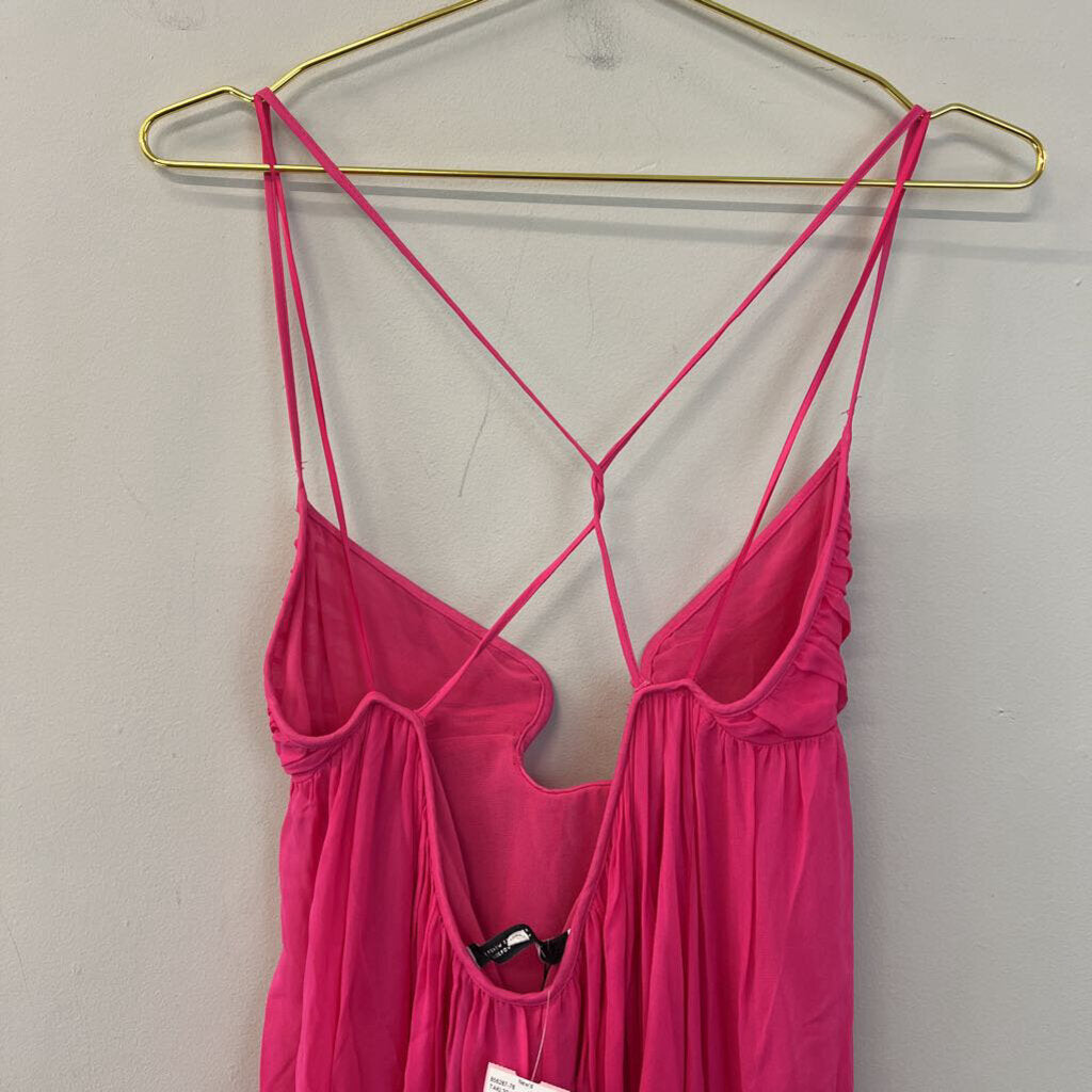 Zara Hot Pink Cut Out Top Flowy Maxi Dress Extra Small