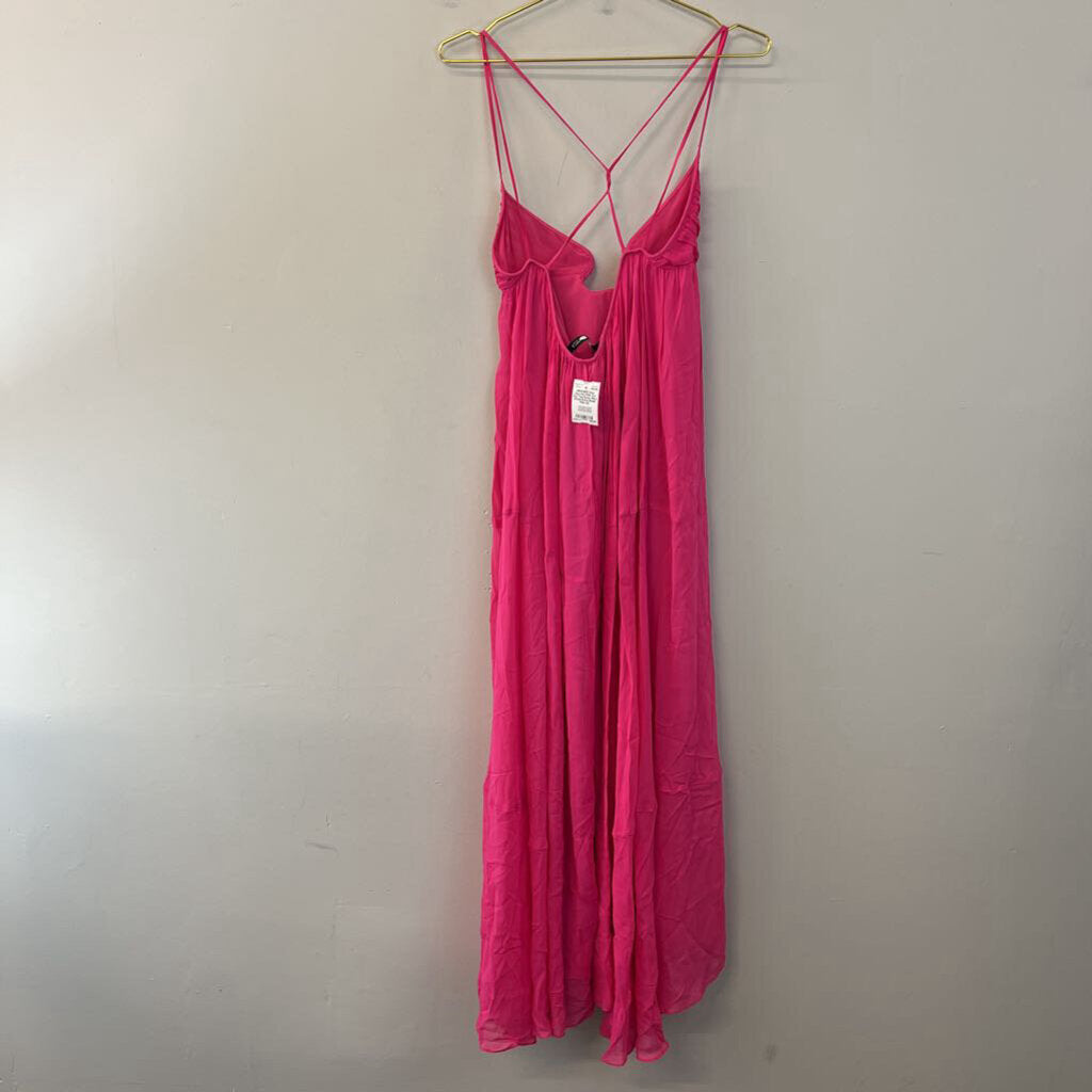 Zara Hot Pink Cut Out Top Flowy Maxi Dress Extra Small