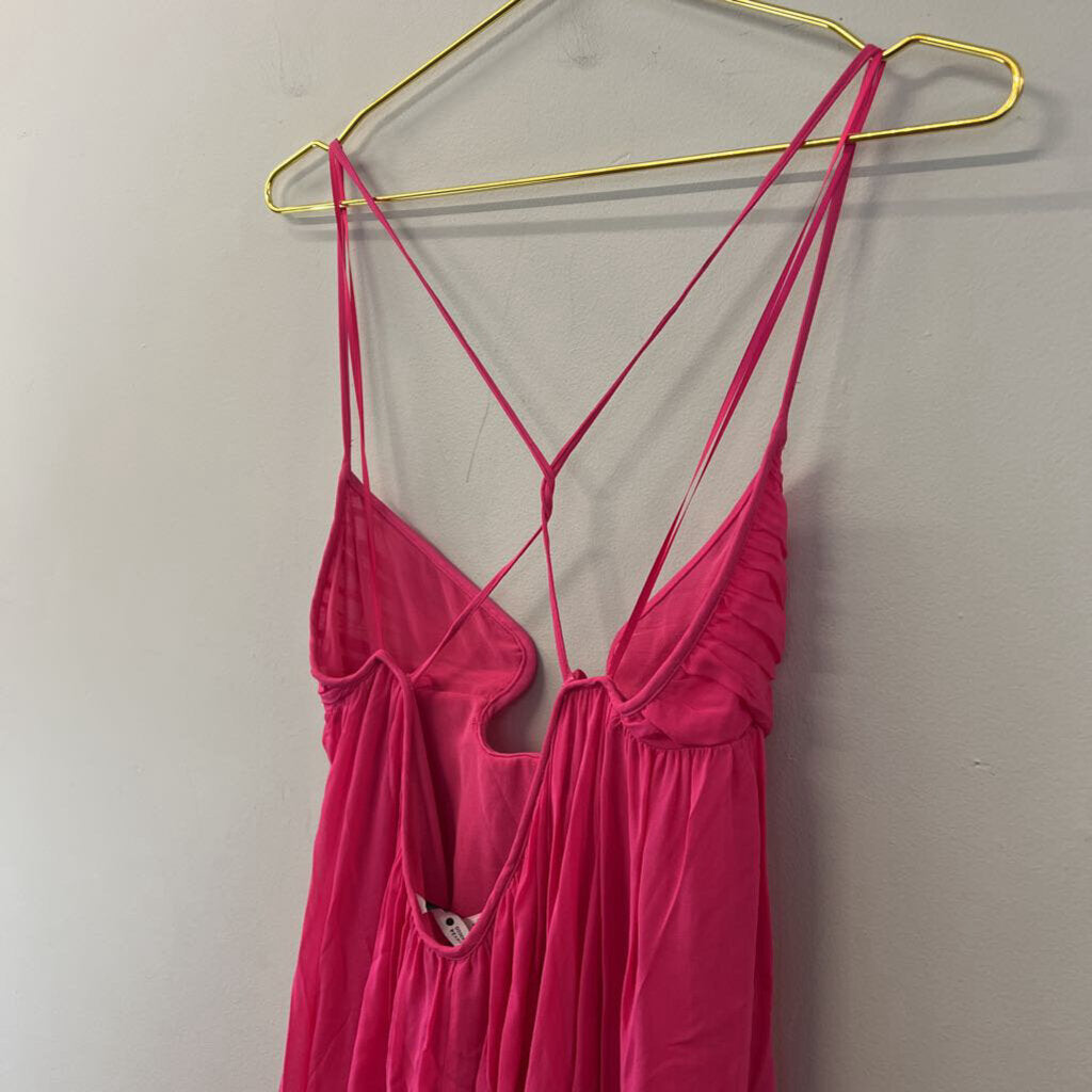 Zara Hot Pink Cut Out Top Flowy Maxi Dress Extra Small