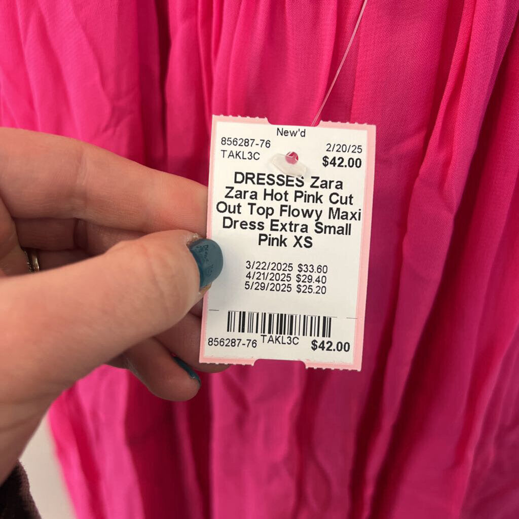 Zara Hot Pink Cut Out Top Flowy Maxi Dress Extra Small