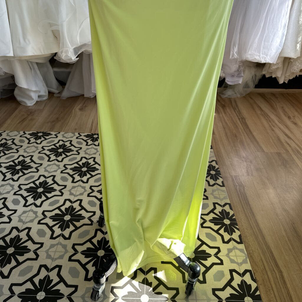 Jules and Cleo Neon Green Ruched Fitted Long Formal Dress 2