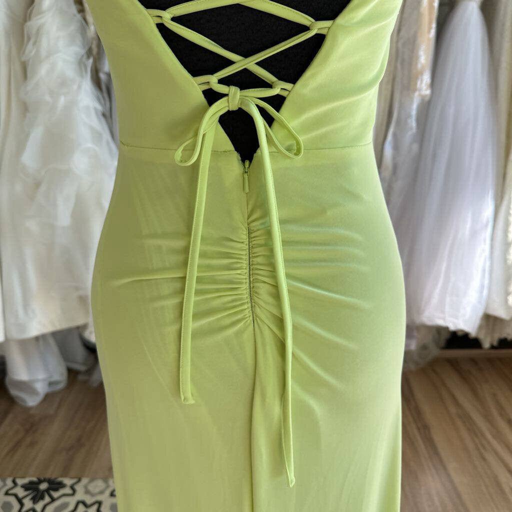 Jules and Cleo Neon Green Ruched Fitted Long Formal Dress 2