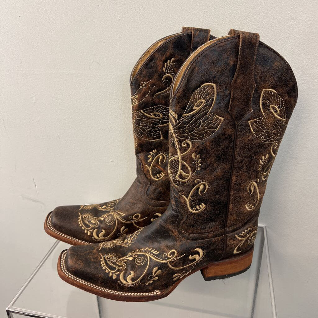 Circle G Brown Leather Embroidered Dragonfly Cowgirl Boots 10