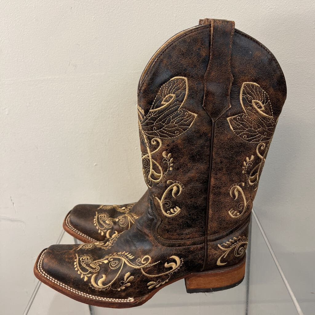 Circle G Brown Leather Embroidered Dragonfly Cowgirl Boots 10