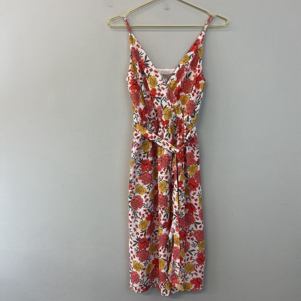 Loft White/ Multi Flower Print Midi Dress XXSP