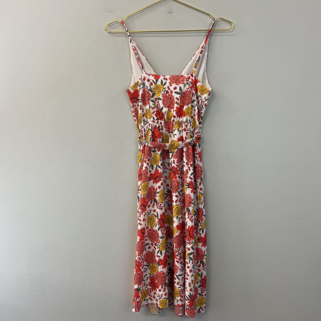 Loft White/ Multi Flower Print Midi Dress XXSP