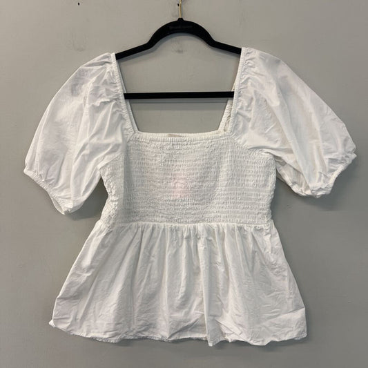 Loft White Smocked Short Puff Sleeve Top Small