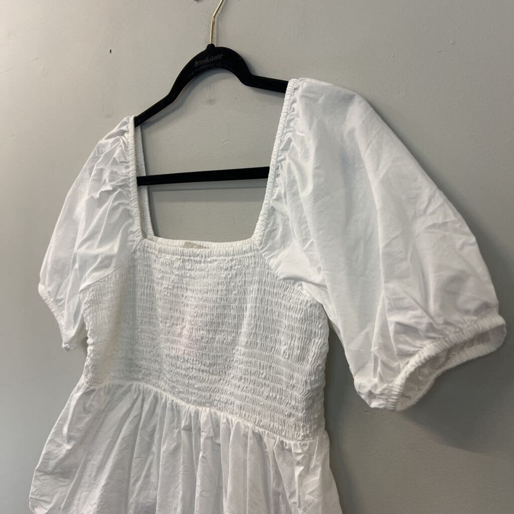 Loft White Smocked Short Puff Sleeve Top Small