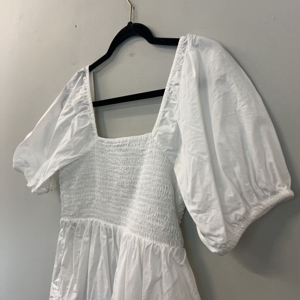 Loft White Smocked Short Puff Sleeve Top Small