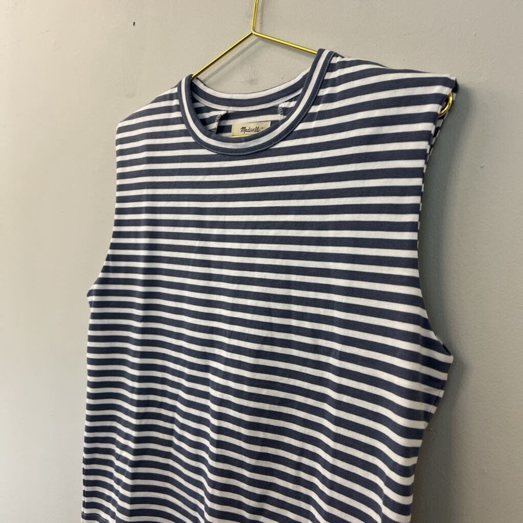 Madewell Blue/ White Striped Sleeveless Top With Shoulder Pads Small