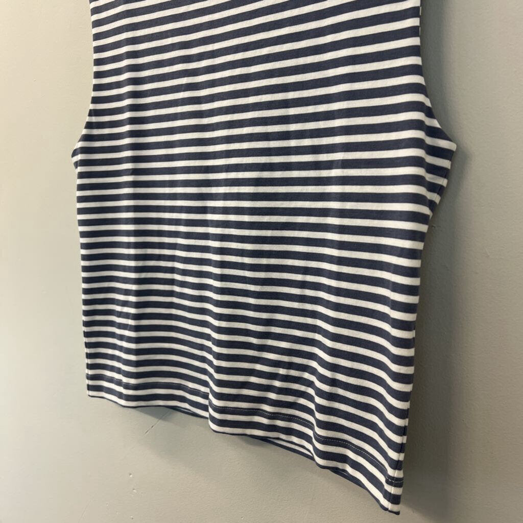 Madewell Blue/ White Striped Sleeveless Top With Shoulder Pads Small