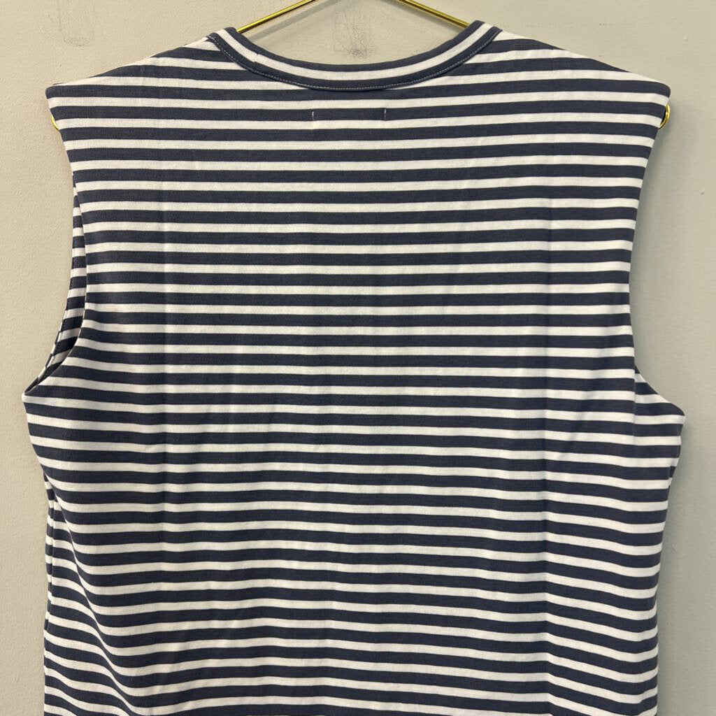 Madewell Blue/ White Striped Sleeveless Top With Shoulder Pads Small