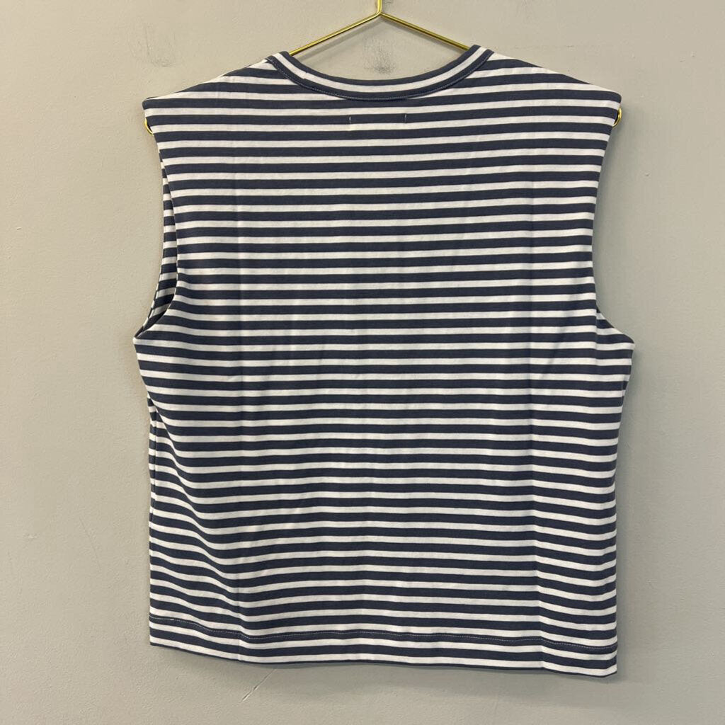 Madewell Blue/ White Striped Sleeveless Top With Shoulder Pads Small