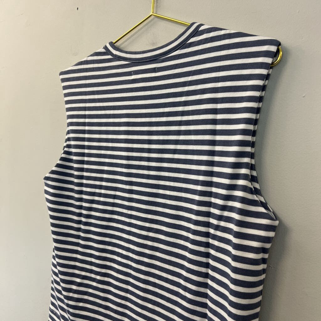 Madewell Blue/ White Striped Sleeveless Top With Shoulder Pads Small