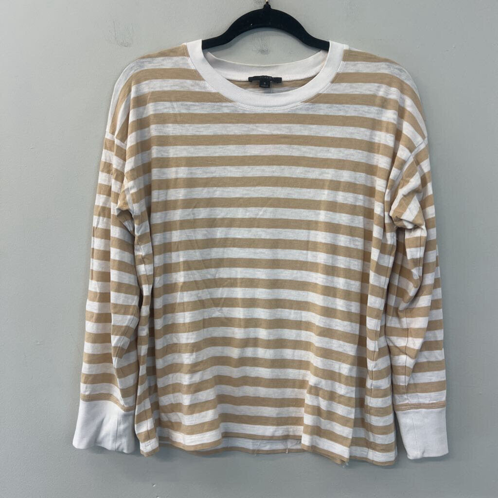 J Crew Brown/ White Striped Long Sleeve Top Small