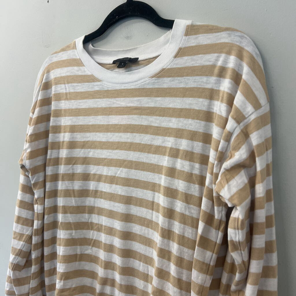 J Crew Brown/ White Striped Long Sleeve Top Small