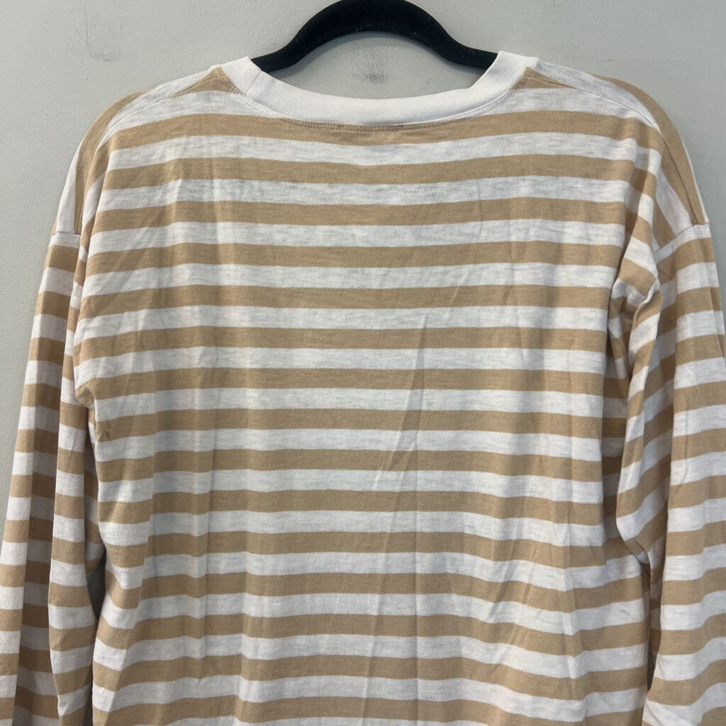 J Crew Brown/ White Striped Long Sleeve Top Small