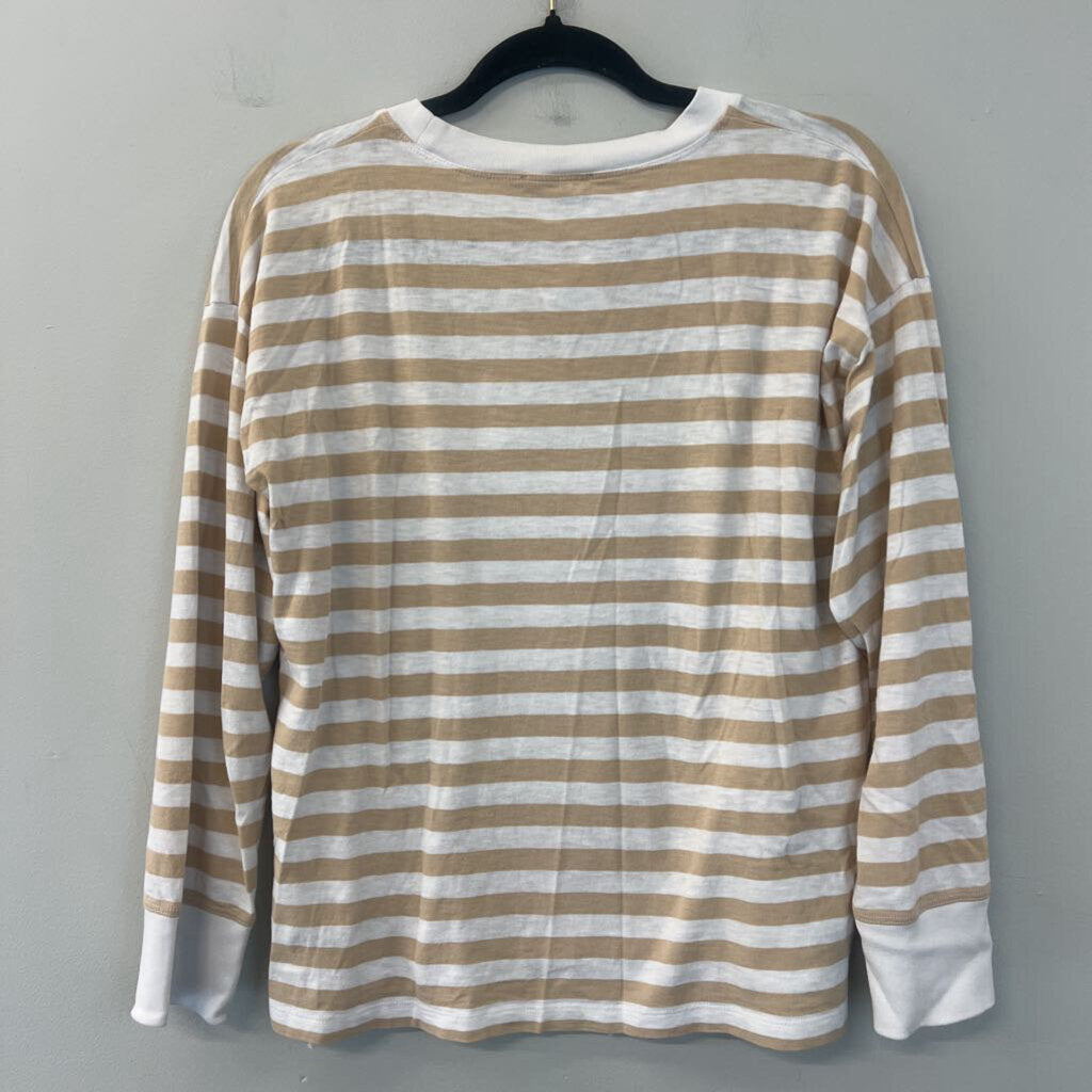 J Crew Brown/ White Striped Long Sleeve Top Small