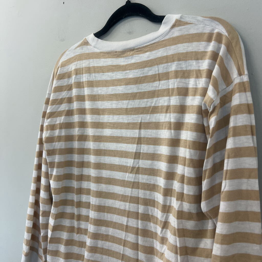 J Crew Brown/ White Striped Long Sleeve Top Small